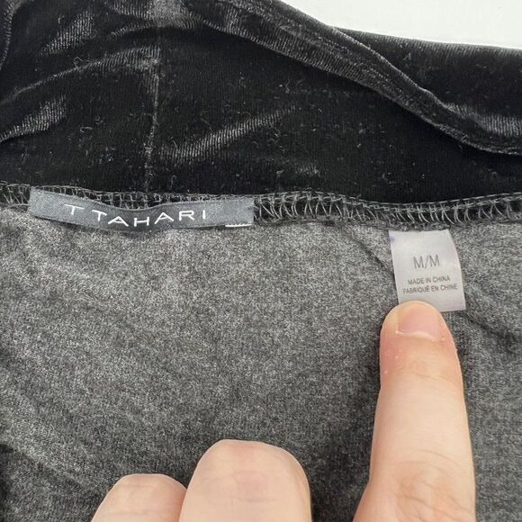 Tahari Faux wrap Modal Blouse gray with black velvet trim size medium - Picture 2 of 3